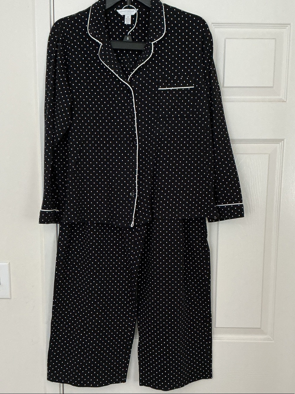 Charter Club Black Polka Dot Pajama Set with White Piping
